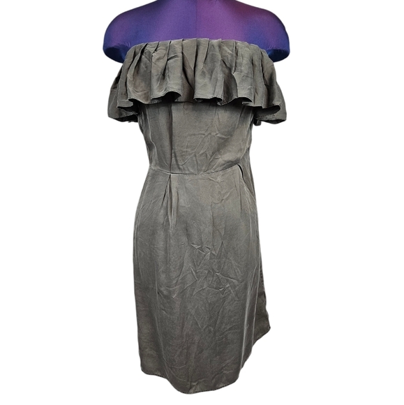 Banana Republic Olive Green 100% Silk Off the Shoulder Mini Dress Size 0 Q60 - Picture 2 of 11